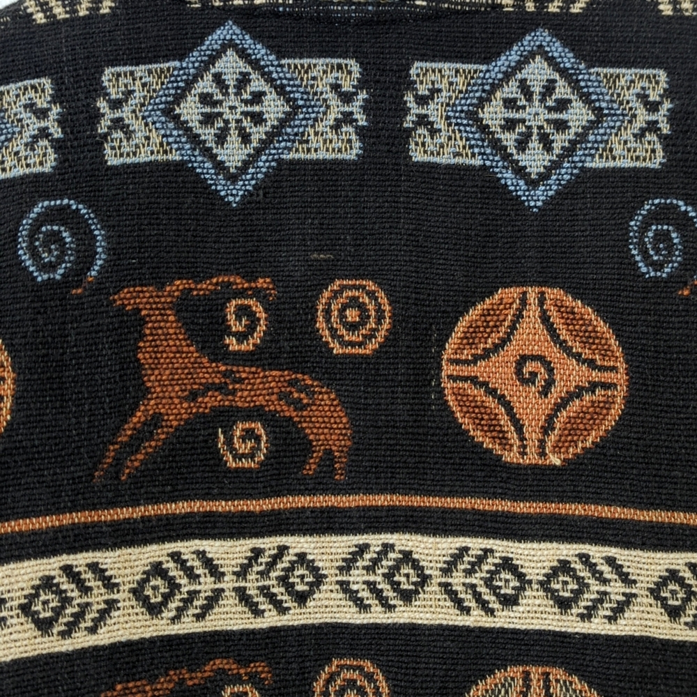 Flashback 90's Vintage Aztec Antelope Woven Tapestry Cropped Jacket Black M - Picture 5 of 12